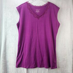 Bella Bird Women Lace Scoop Tee Sleeveless Size XXL Purple Tank Top Cami